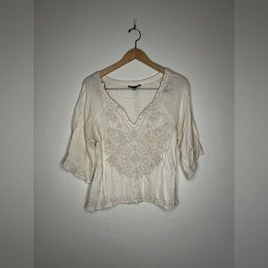 American Eagle Outfitters Cream Embroidered Blouse